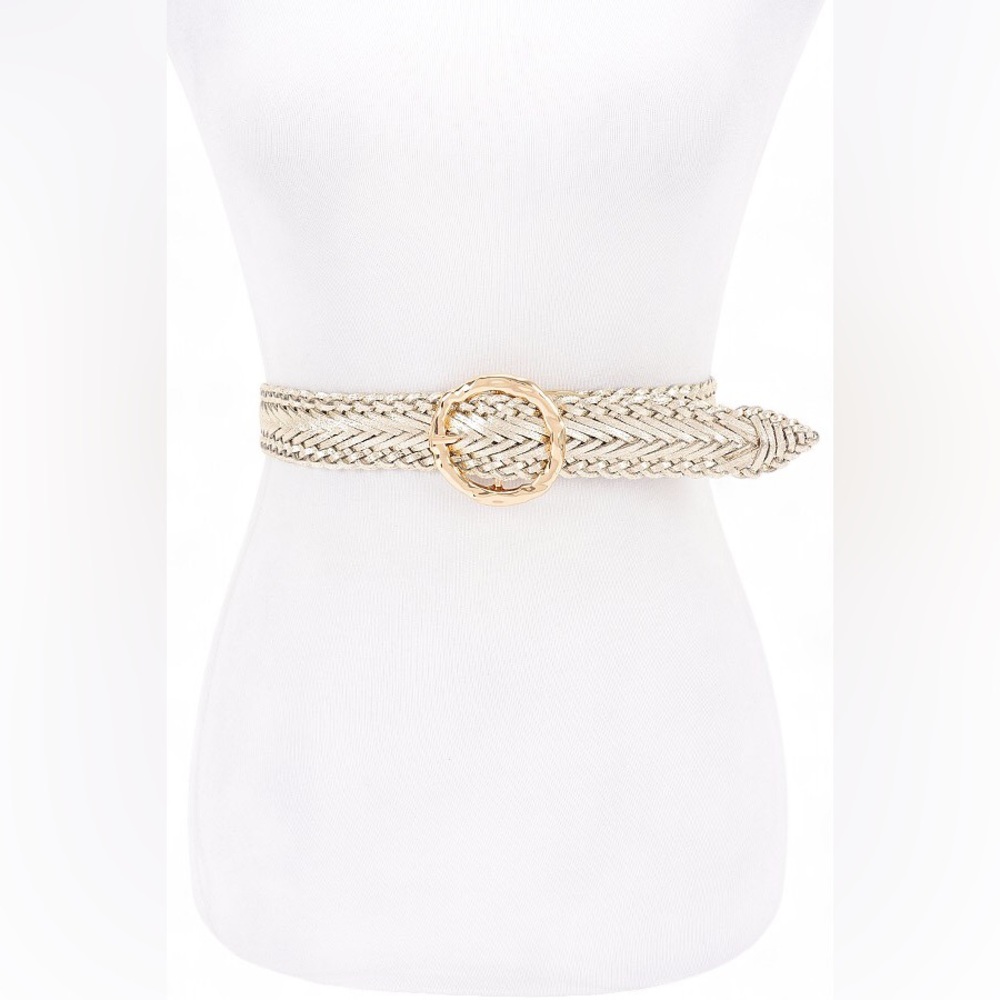 Metallic Gold Leather Braided Statement Belt